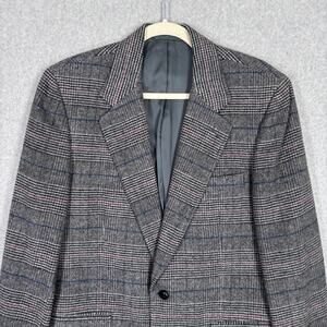 Robert Alexander Sport Coat Blazer 40R Blue Pink Wool Silk Camel Glen Plaid